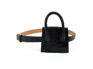 Черен колан от еко кожа с чантичка - Анджела