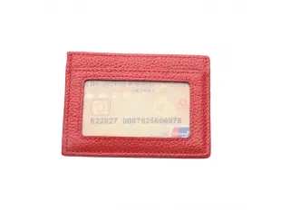 Червен картодържач от естествена кожа