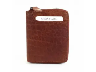 Кафяв визитник от естествена кожа с цип