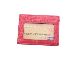 Розов картодържач от естествена кожа