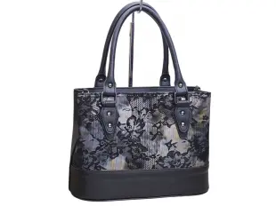 Черна дамска чанта с цветя - Kalina