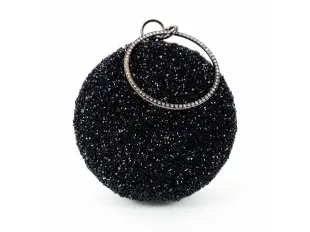 Блестяща черна кръгла чанта