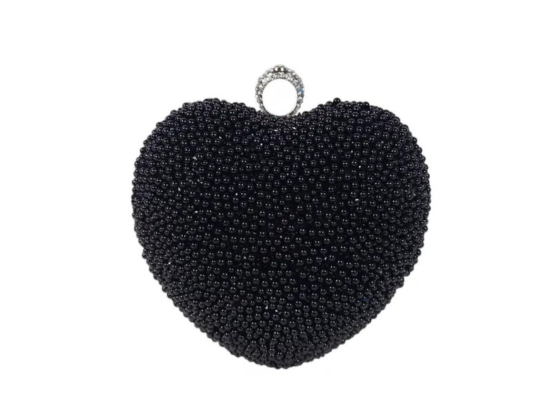 Черна официална чанта с перли - сърце Черна официална чанта с перли - сърце