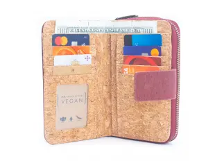 Стилно дамско портмоне от корк с цветя