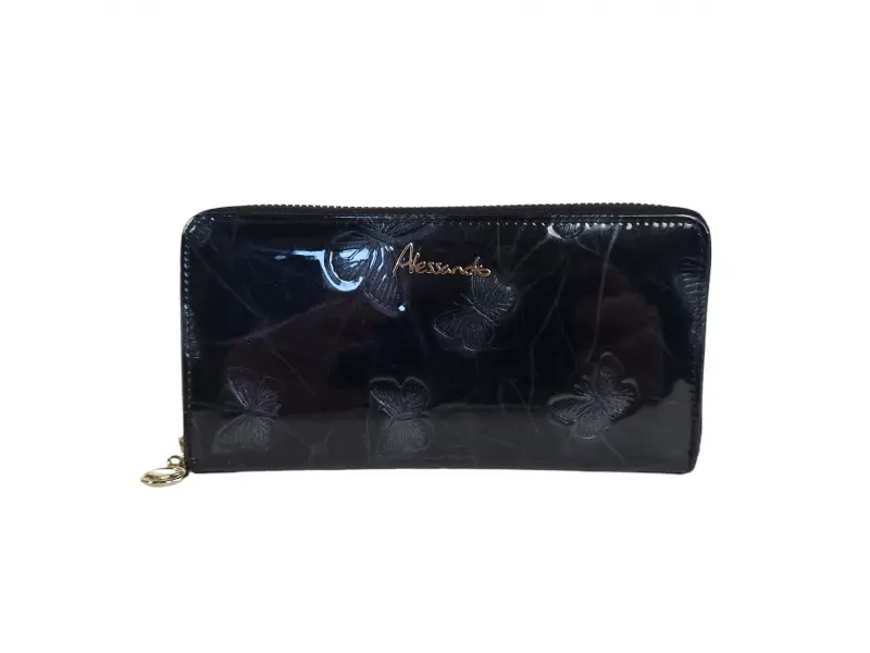 Черно лачено портмоне с пеперуди Черно лачено портмоне с пеперуди