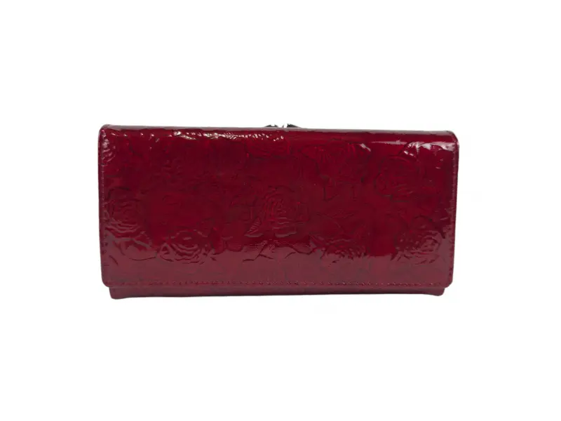 Червено портмоне лак с щипка - рози Червено портмоне лак с щипка - рози