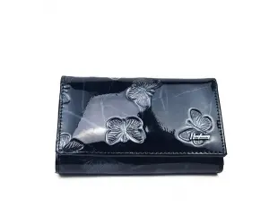 Портмоне лакирано черно с пеперуди - средно