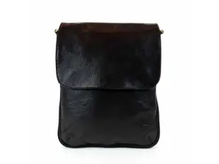 Черна кожена мъжка чанта с увеличение