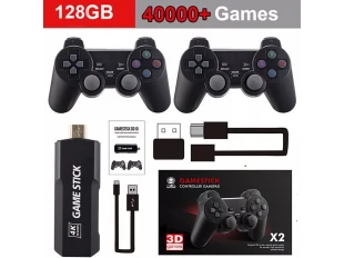 Безжична ретро конзола Game Stick X2 , 40 000 видео игри, 9 емулатора, 128 GB, 2x безжичен контролер 2,4 GHz