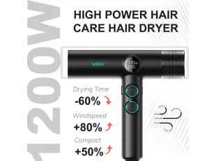 Професионален сешоар черен VGR-401 с отрицателни йони, BLDC мотор за бързо сушене с нисък шум, LED дисплей