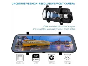 Видеорегистратор огледало 10 инча с тъч скриин дисплей и камера за задно виждане