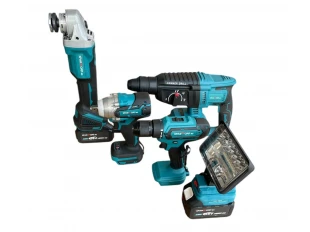 Комплект от акумулаторен перфоратор, ъглошлайф, гайковерт, винтоверт и работна лампа  с 3 броя батерии 36V 8Ah и зарядно KraftRoyal