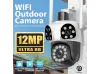 Тройна външна въртяща WiFi AI камера 12MP с три обектива и  10x ZOOM, ICSee, Бяла