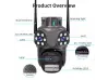 2бр. Тройна външна въртяща WiFi AI камера 10MP с три обектива, ICSee, Черна