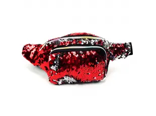 Червена чанта за през кръста - пайети
