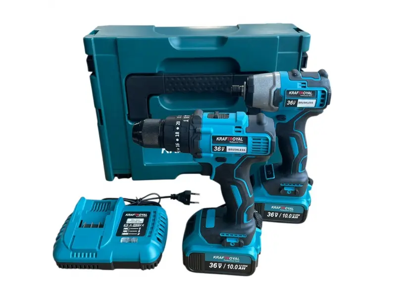 Комплект акумулаторен безчетков импакт и винтоверт 36V 8Ah KraftRoyal - Син Комплект акумулаторен безчетков импакт и винтоверт 36V 8Ah KraftRoyal - Син
